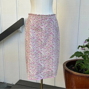 Vintage 90s Cottagecore Women’s Gap Pink Floral Print Cotton Fully Lined Skirt 8